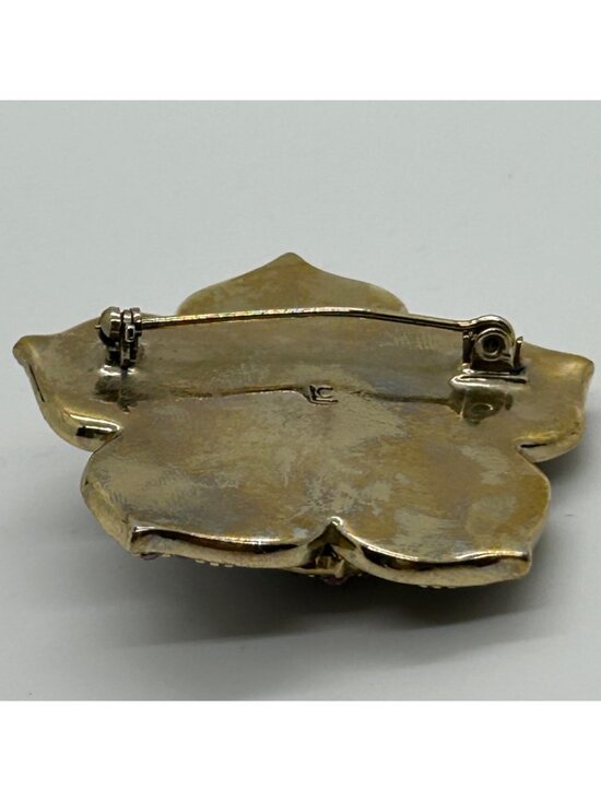 Vintage Liz Claiborne Brooch Burgundy Rose Pink Rhinestones Gold Tone Floral - Picture 11 of 11